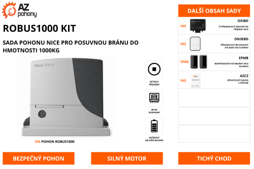 ROBUS1000 KIT - sada pohonu Nice pro posuvnou bránu do hmotnosti 1000kg